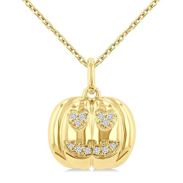 1/20 Ctw Petite Pumpkin Round Cut Diamond Fashion Pendant With Chain in 10K Yellow Gold
