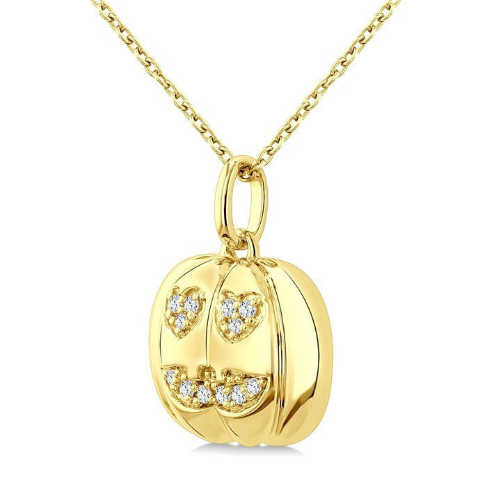 1/20 Ctw Petite Pumpkin Round Cut Diamond Fashion Pendant With Chain in 10K Yellow Gold
