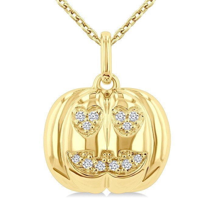 1/20 Ctw Petite Pumpkin Round Cut Diamond Fashion Pendant With Chain in 10K Yellow Gold