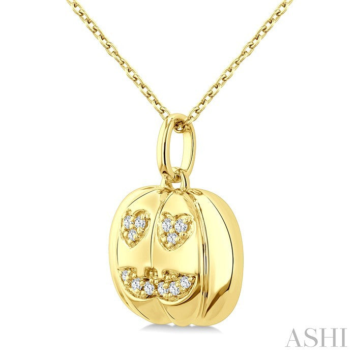 1/20 Ctw Petite Pumpkin Round Cut Diamond Fashion Pendant With Chain in 10K Yellow Gold