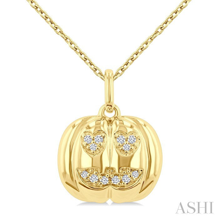 1/20 Ctw Petite Pumpkin Round Cut Diamond Fashion Pendant With Chain in 10K Yellow Gold