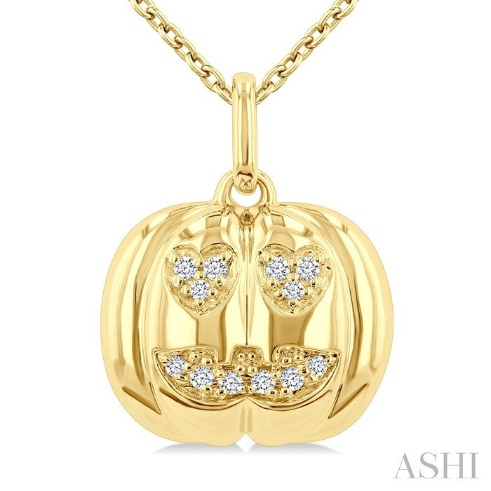 1/20 Ctw Petite Pumpkin Round Cut Diamond Fashion Pendant With Chain in 10K Yellow Gold