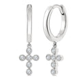 1/10 Ctw Round Cut Diamond Cross Petite Huggie Earrings in 10K White Gold