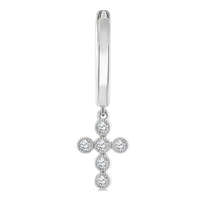 1/10 Ctw Round Cut Diamond Cross Petite Huggie Earrings in 10K White Gold