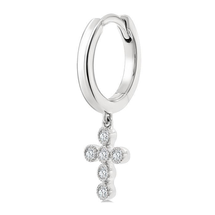 1/10 Ctw Round Cut Diamond Cross Petite Huggie Earrings in 10K White Gold