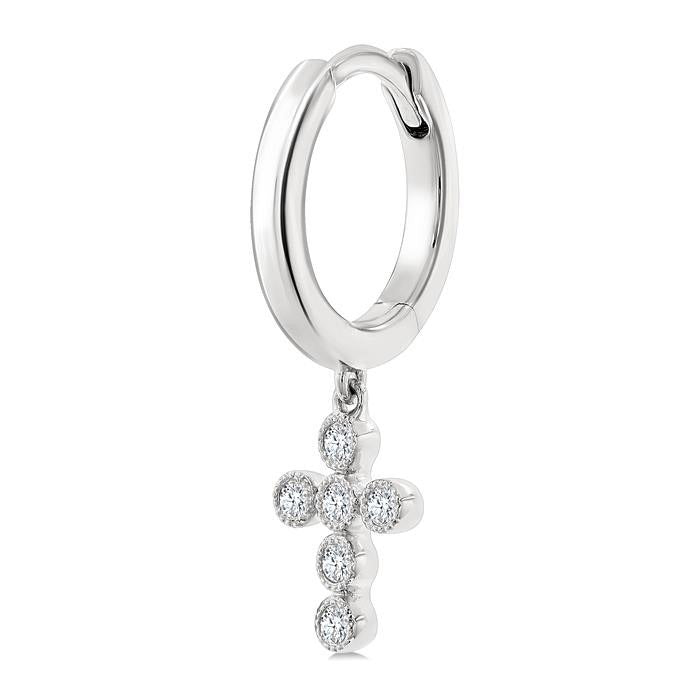 Cross Petite Diamond Huggie Fashion Earrings