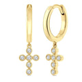 1/10 Ctw Round Cut Diamond Cross Petite Huggie Earrings in 10K Yellow Gold