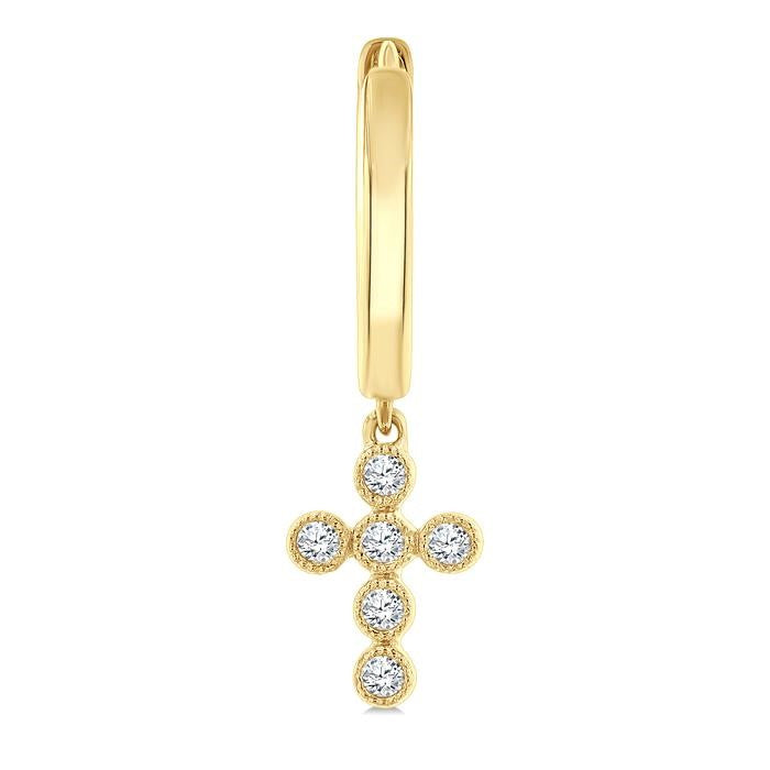 1/10 Ctw Round Cut Diamond Cross Petite Huggie Earrings in 10K Yellow Gold