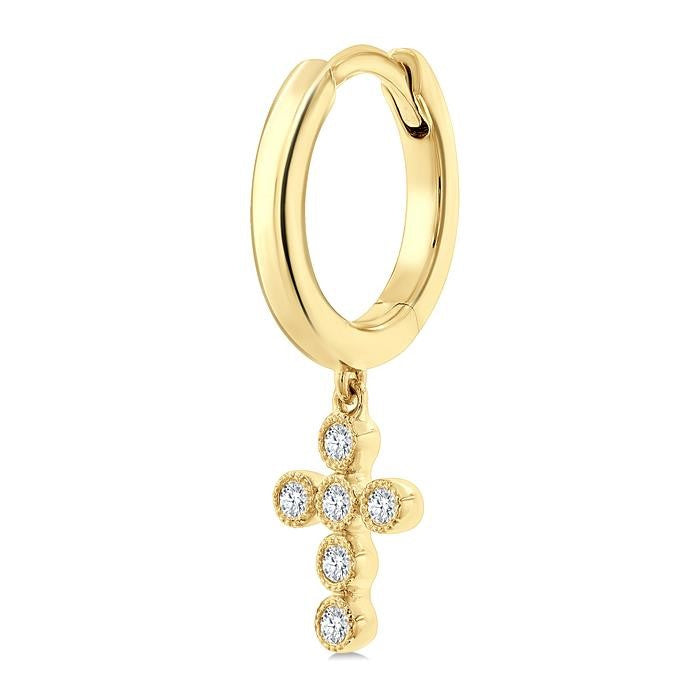 1/10 Ctw Round Cut Diamond Cross Petite Huggie Earrings in 10K Yellow Gold