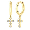 Cross Petite Diamond Huggie Fashion Earrings