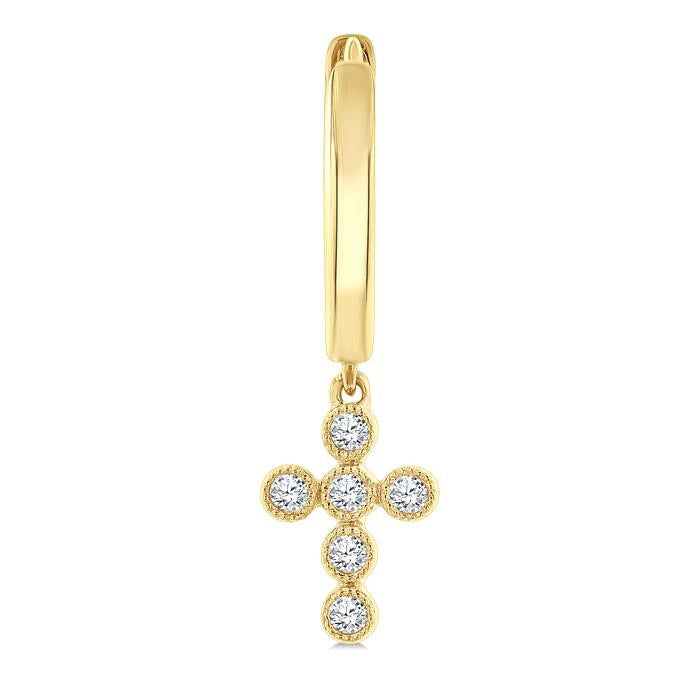 Cross Petite Diamond Huggie Fashion Earrings