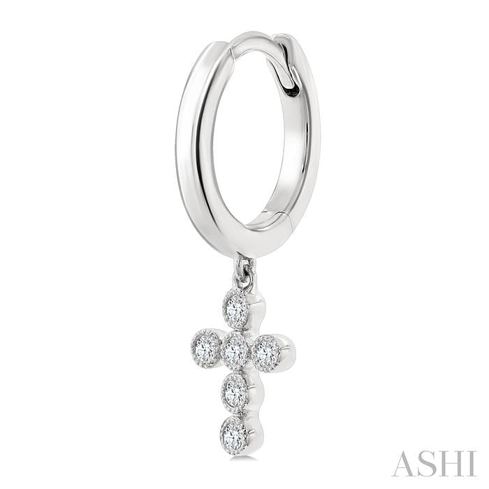 1/10 Ctw Round Cut Diamond Cross Petite Huggie Earrings in 10K White Gold