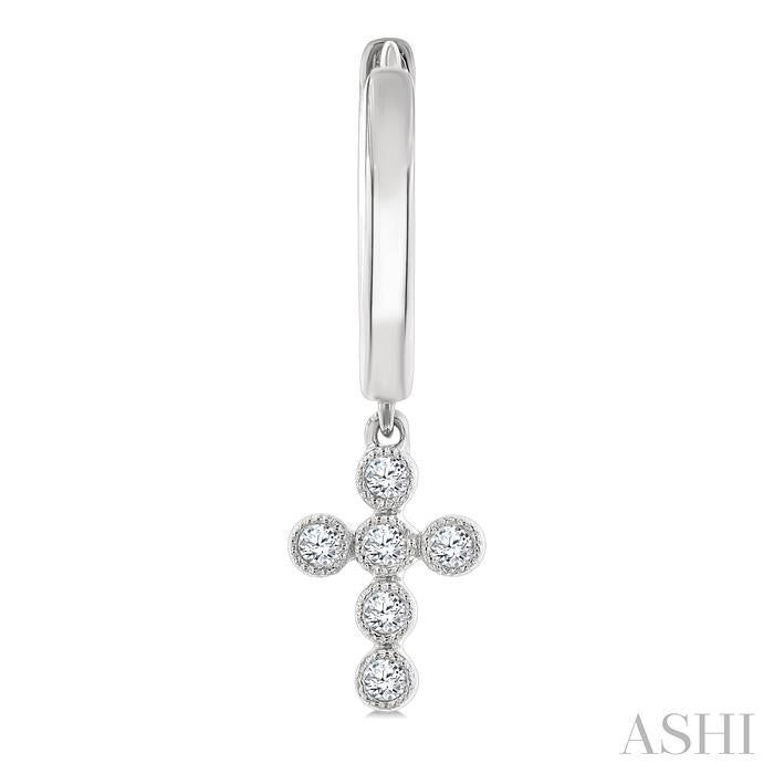 1/10 Ctw Round Cut Diamond Cross Petite Huggie Earrings in 10K White Gold