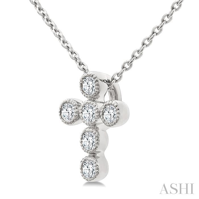 1/20 Ctw Round Cut Diamond Bezel Set Cross Petite Pendant With Chain in 10K White Gold