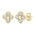 1/6 Ctw Bezel Set Round Cut Diamond Clover Petite Fashion Earrings in 10K Yellow Gold