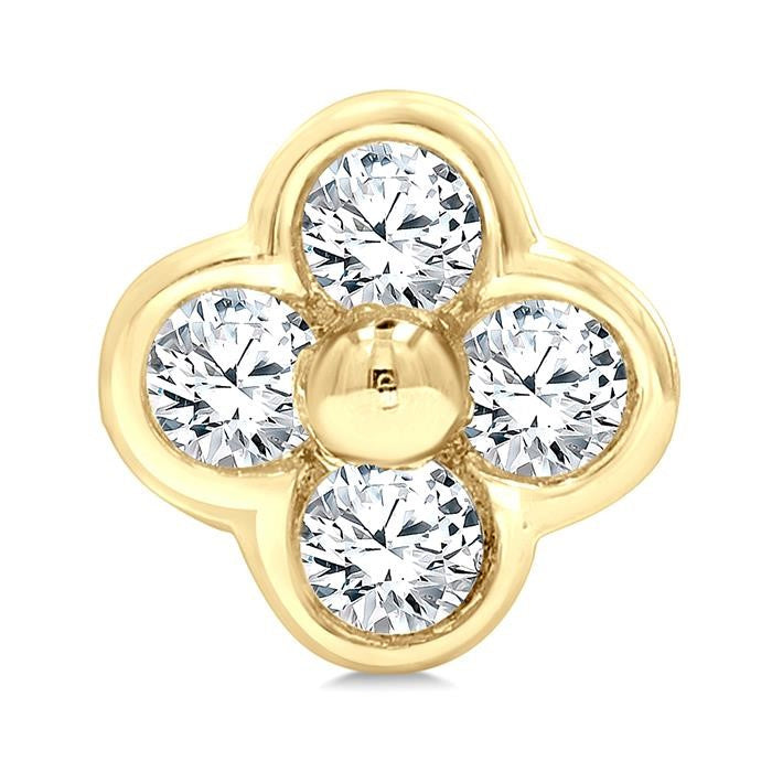 1/6 Ctw Bezel Set Round Cut Diamond Clover Petite Fashion Earrings in 10K Yellow Gold