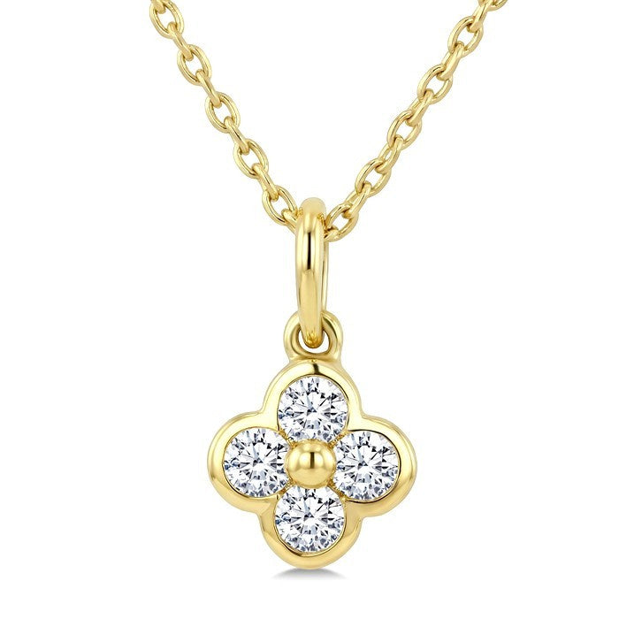1/8 Ctw Bezel Set Round Cut Diamond Clover Petite Fashion Pendant With Chain in 10K Yellow Gold