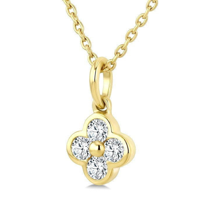 1/8 Ctw Bezel Set Round Cut Diamond Clover Petite Fashion Pendant With Chain in 10K Yellow Gold