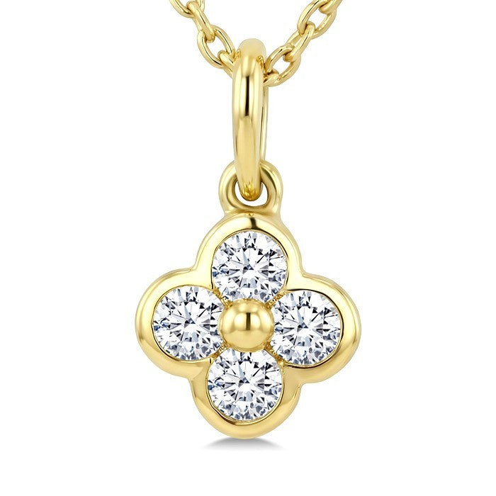 1/8 Ctw Bezel Set Round Cut Diamond Clover Petite Fashion Pendant With Chain in 10K Yellow Gold