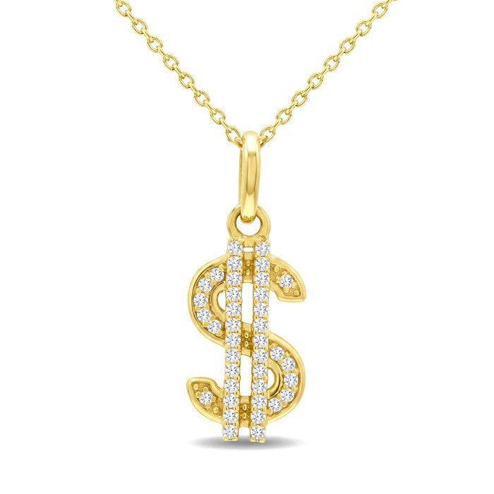 1/8 Ctw Round Cut Diamond Pirouette Dollar Fashion Pendant With Chain in 10K Yellow Gold