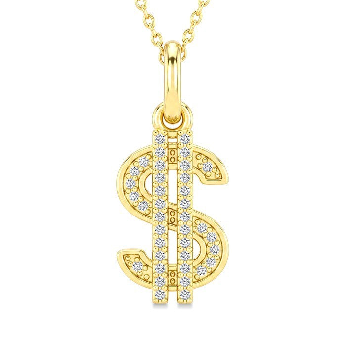 1/8 Ctw Round Cut Diamond Pirouette Dollar Fashion Pendant With Chain in 10K Yellow Gold