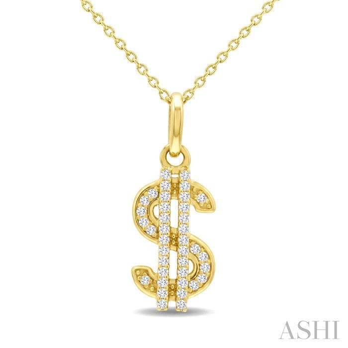 1/8 Ctw Round Cut Diamond Pirouette Dollar Fashion Pendant With Chain in 10K Yellow Gold