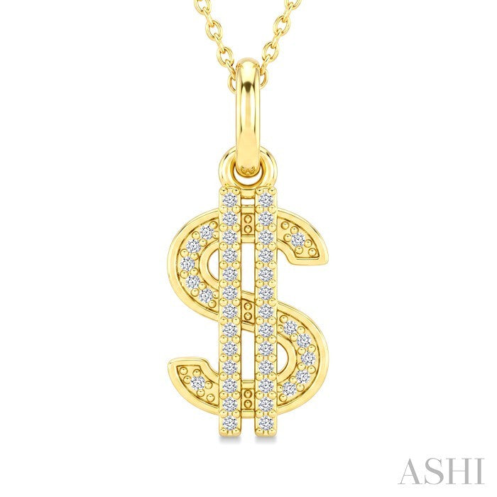1/8 Ctw Round Cut Diamond Pirouette Dollar Fashion Pendant With Chain in 10K Yellow Gold