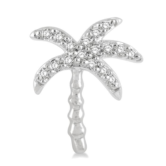 1/10 Ctw Palm Tree Round Cut Diamond Petite Fashion Earrings in 10K White Gold