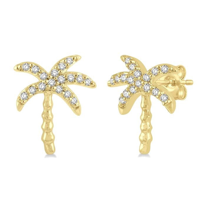 1/10 Ctw Palm Tree Round Cut Diamond Petite Fashion Earrings in 10K Yellow Gold