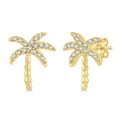 1/10 Ctw Palm Tree Round Cut Diamond Petite Fashion Earrings in 10K Yellow Gold