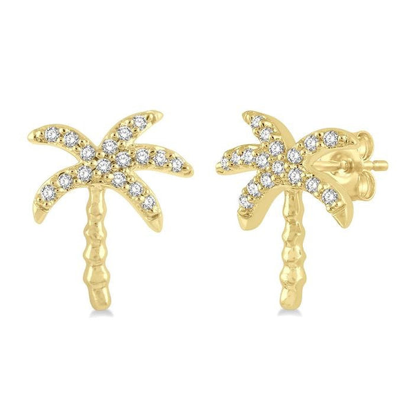1/10 Ctw Palm Tree Round Cut Diamond Petite Fashion Earrings in 10K Yellow Gold