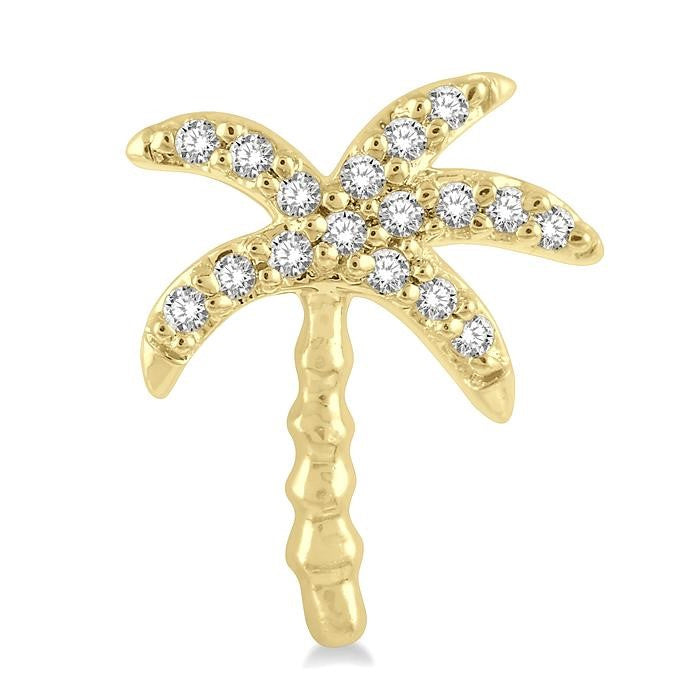 1/10 Ctw Palm Tree Round Cut Diamond Petite Fashion Earrings in 10K Yellow Gold