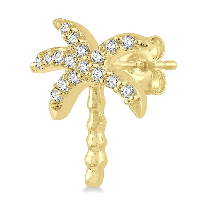 1/10 Ctw Palm Tree Round Cut Diamond Petite Fashion Earrings in 10K Yellow Gold