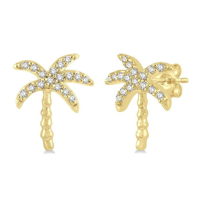 Palm Tree Petite Diamond Fashion Earrings