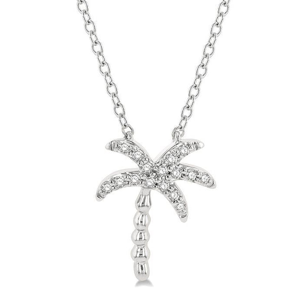 1/10 Ctw Palm Tree Round Cut Diamond Petite Fashion Pendant With Chain in 10K White Gold