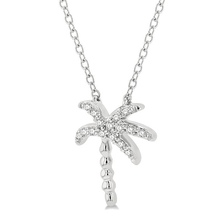1/10 Ctw Palm Tree Round Cut Diamond Petite Fashion Pendant With Chain in 10K White Gold