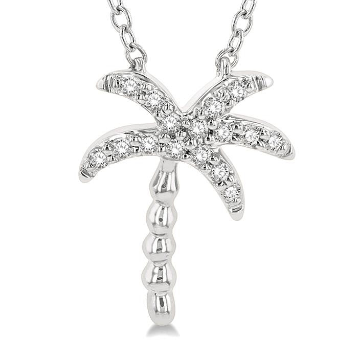 1/10 Ctw Palm Tree Round Cut Diamond Petite Fashion Pendant With Chain in 10K White Gold