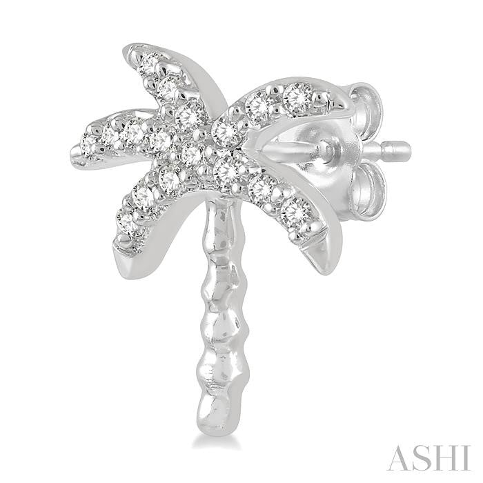 1/10 Ctw Palm Tree Round Cut Diamond Petite Fashion Earrings in 10K White Gold