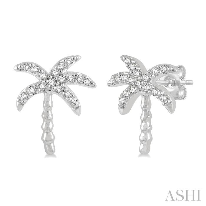 1/10 Ctw Palm Tree Round Cut Diamond Petite Fashion Earrings in 10K White Gold