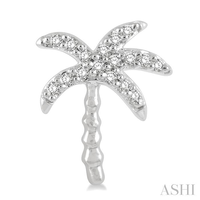1/10 Ctw Palm Tree Round Cut Diamond Petite Fashion Earrings in 10K White Gold