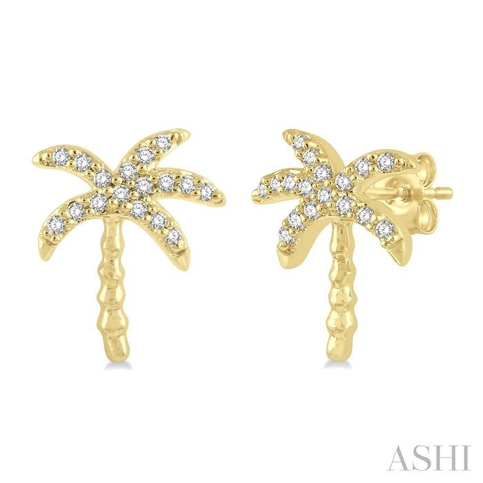 1/10 Ctw Palm Tree Round Cut Diamond Petite Fashion Earrings in 10K Yellow Gold