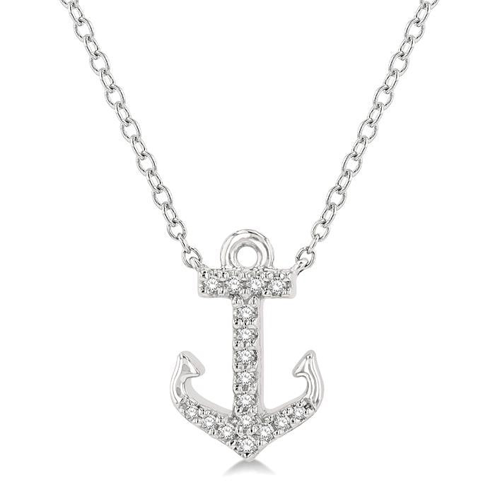 1/10 Ctw Anchor Round Cut Diamond Petite Fashion Pendant With Chain in 14K White Gold