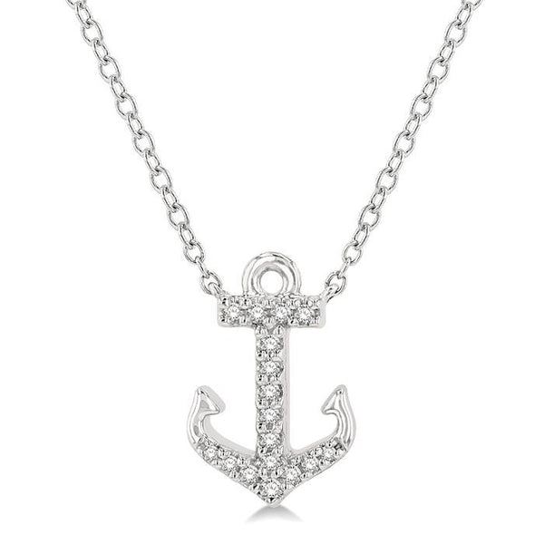 1/10 Ctw Anchor Round Cut Diamond Petite Fashion Pendant With Chain in 14K White Gold
