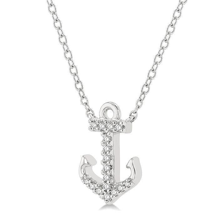1/10 Ctw Anchor Round Cut Diamond Petite Fashion Pendant With Chain in 14K White Gold
