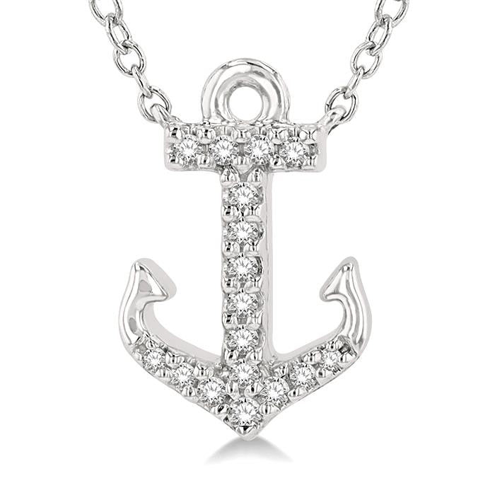 1/10 Ctw Anchor Round Cut Diamond Petite Fashion Pendant With Chain in 14K White Gold