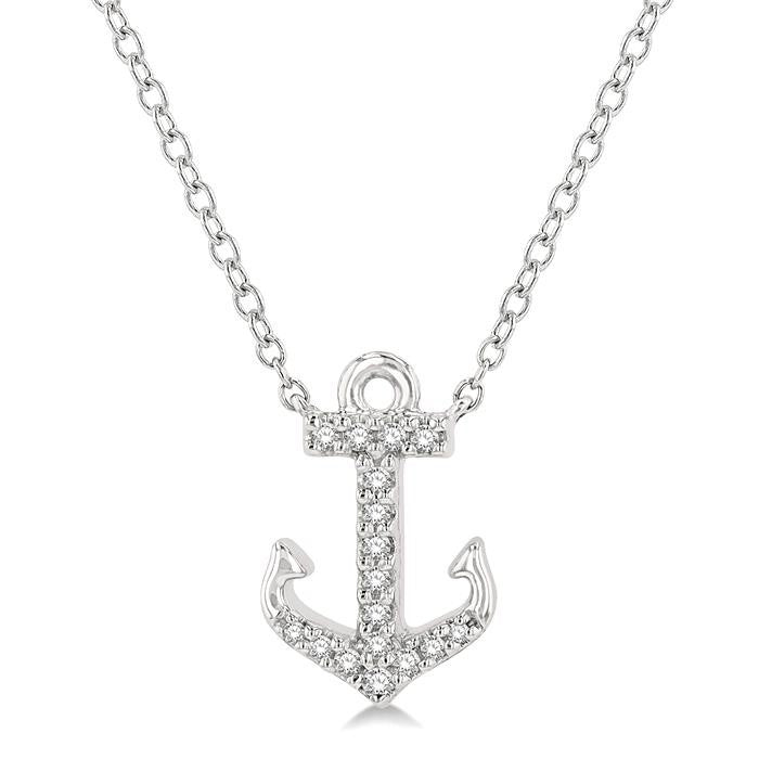 1/10 Ctw Anchor Round Cut Diamond Petite Fashion Pendant With Chain in 10K White Gold