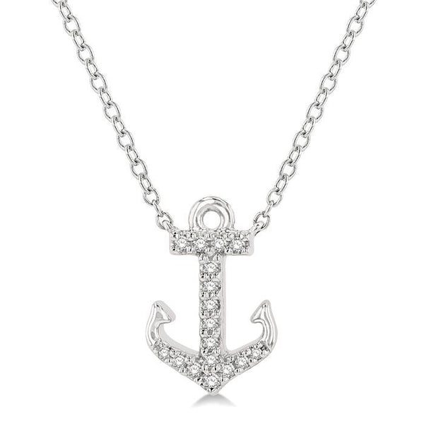 1/10 Ctw Anchor Round Cut Diamond Petite Fashion Pendant With Chain in 10K White Gold