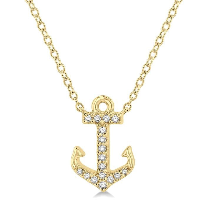 1/10 Ctw Anchor Round Cut Diamond Petite Fashion Pendant With Chain in 10K Yellow Gold