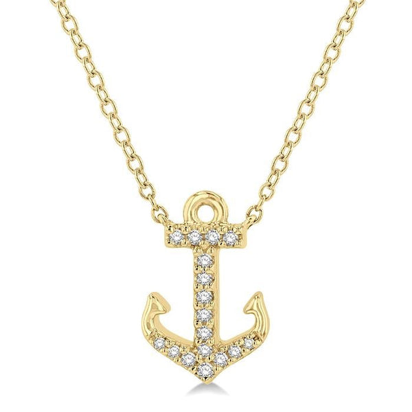 1/10 Ctw Anchor Round Cut Diamond Petite Fashion Pendant With Chain in 10K Yellow Gold