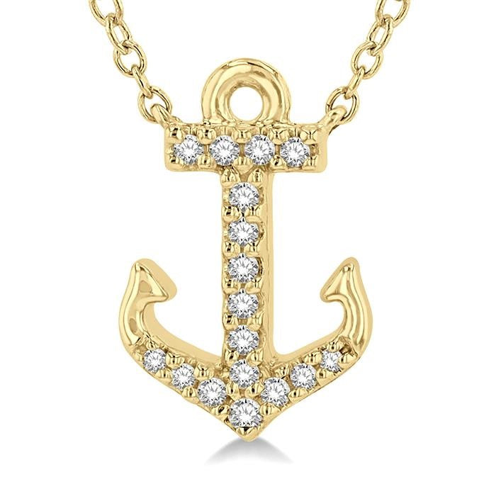 1/10 Ctw Anchor Round Cut Diamond Petite Fashion Pendant With Chain in 10K Yellow Gold